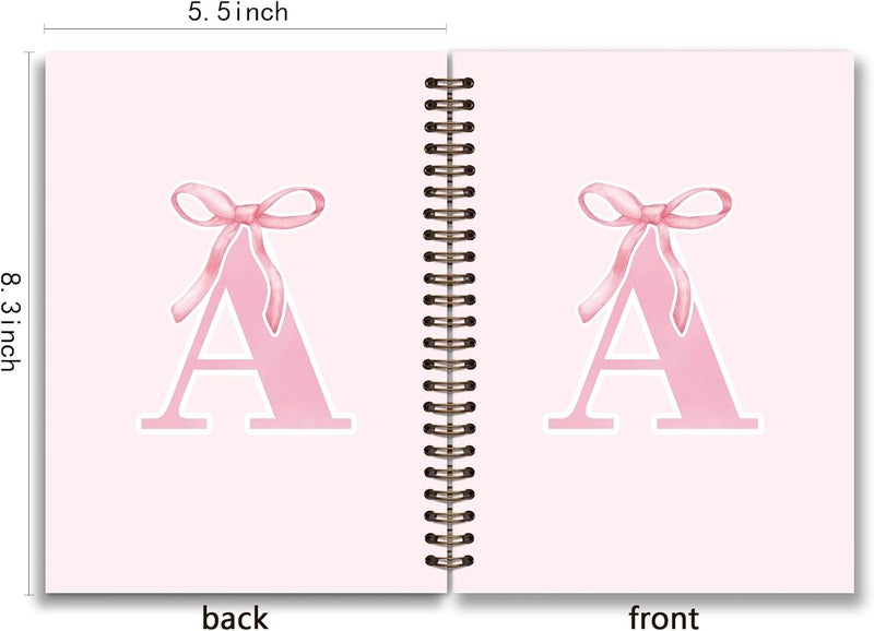 foedor Pink Bow Journal Notebook for Girls,Initial A Journals Personalized Diary Gifts for Teen Girl Kids,Monogrammed Gifts for Women,Trendy Coquette Cute Hardcover Spiral Notebook 5.5 x 8.3 - Image 2